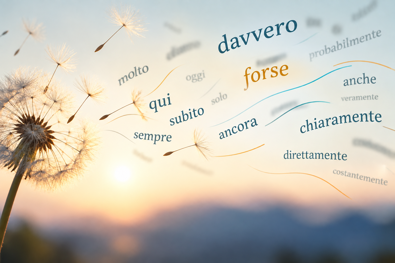 Un soffione che perde petali che sono avverbi